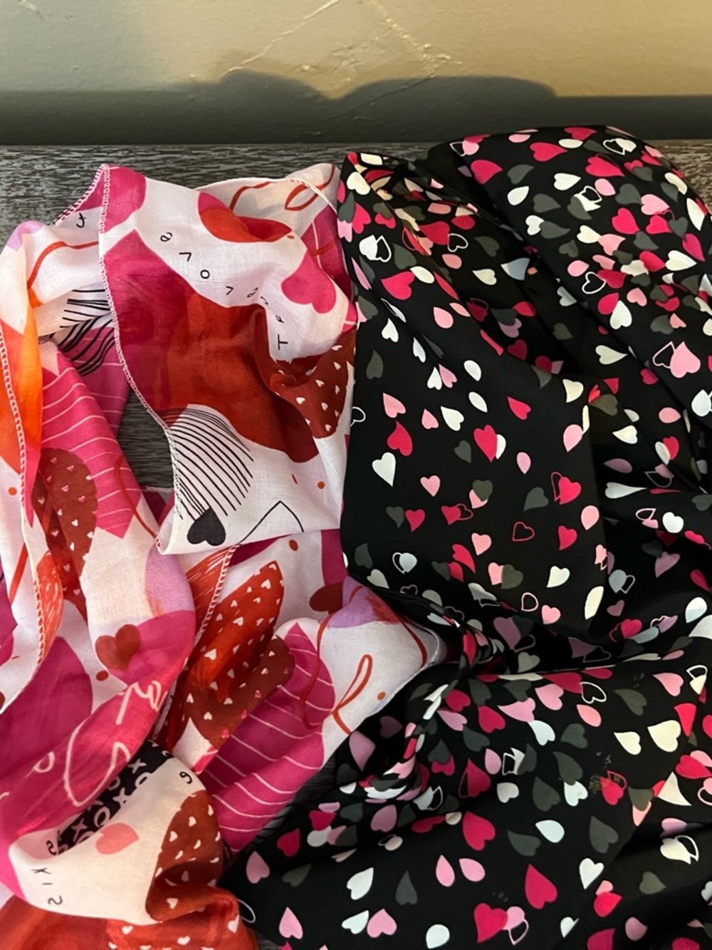 Heart Print Scarf Duo — Black & Pink Heart Patterns